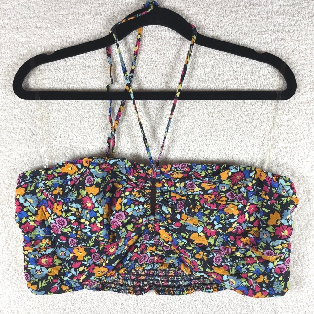cropped halter bra top festival whimsigoth dark floral keyhole ties XXL boho